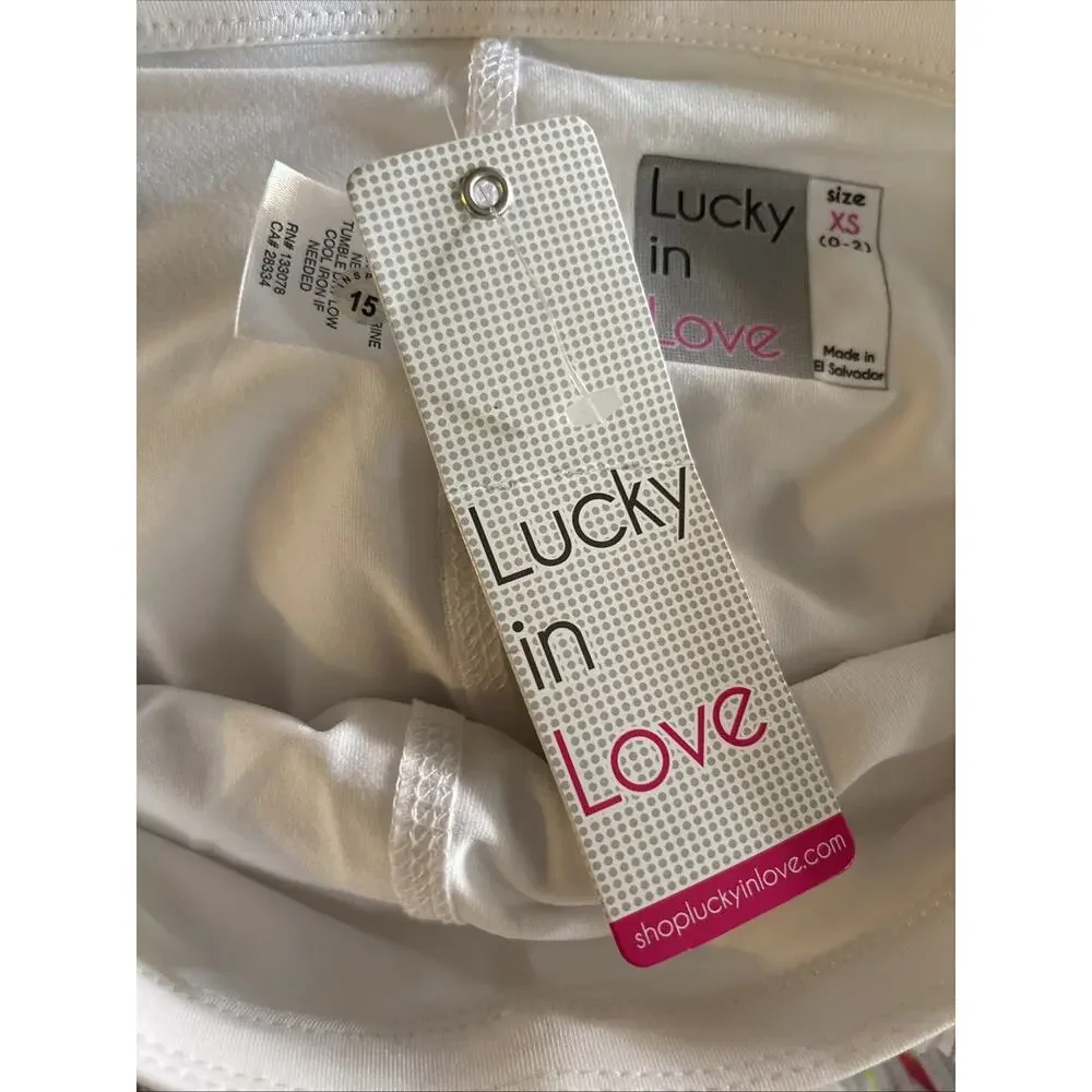 Lucky In Love Size XS White Blue Pleated Tiered Tennis Skort Pickleball Golf NWT